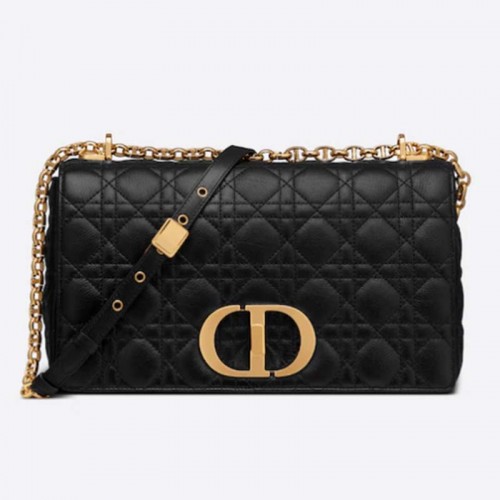 Dior Women CD Lagre Dior Caro Bag Black Supple Cannage Calfskin