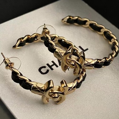 Chanel Lambskin CC Turnlock Chain Hoop Earrings