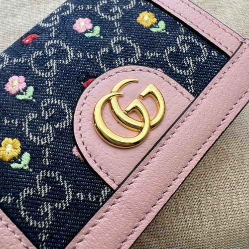 Gucci GG Flower Pattern Card Case Pink Wallet
