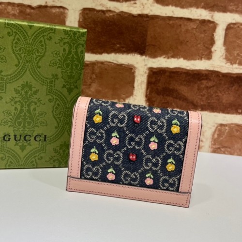 Gucci GG Flower Pattern Card Case Pink Wallet